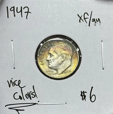 1947-P Roosevelt Dime XF/AU Toned Cover
