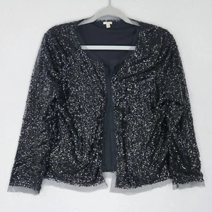 J Crew Sweater Womens Small Black Sequin Open Front 3/4 Sleeve Formal Cardigan - Picture 1 of 13