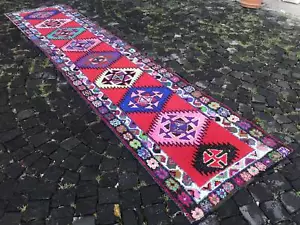 11.6 X 2.7 Ft Turkish Runner Rug Vintage Runner Rug for Stairs Hallway Rug - Picture 1 of 12