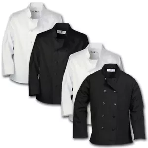 Chef Coat Kitchen Uniform White / Black Pearl / Knot Closure Breast Pocket - Picture 1 of 9