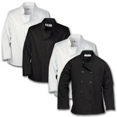 Chef Coat Kitchen Uniform White / Black Pearl / Knot Closure Breast Pocket - Image 1 of 4