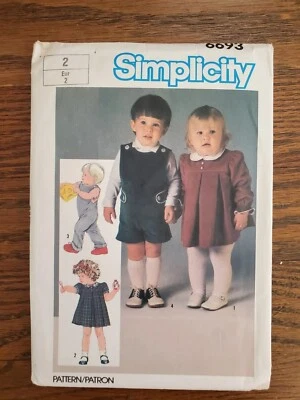 VTG `84 Simplicity 6693 TODDLER Girls Dress & Boys Long & Short Overalls SZ 2  - Image 1 of 3