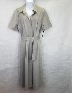 ALFANI Maxi Dress Women's 12 Gray Faux Leather Short Sleeve Belted Button Up NWT - Picture 1 of 21