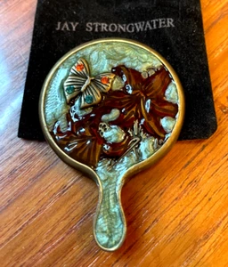 Vintage JAY STRONGWATER Miniature Enamel Hand Mirror with Original Velvet Pouch - Picture 1 of 4