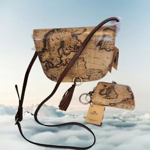 New Patricia Nash Brinlee Leather Saddle Crossbody Bag-European Map w/coin Purse - Picture 1 of 24