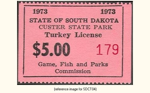 HALFPRICEHUNT SD Custer State Park Turkey 1973 $5.00 (pink) - Image 1 of 1