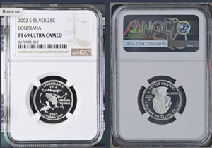 2002 S Silver Louisiana NGC PF69 Ultra Cameo State Quarter 25C - Picture 1 of 1