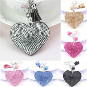 Love Heart Pelle Cristallo Diamante Borsa Strass Ciondolo Borsa a Mano Ciondolo Portachiavi - Foto 1 di 25