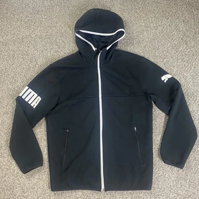 PUMA Hooded Jacket Womens Medium Black Full Zip Logo Pockets Lightweight - Image 1 of 4
