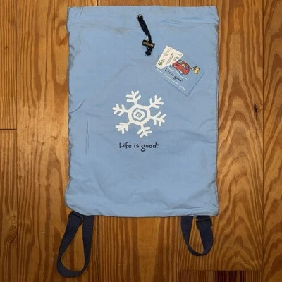 NWT Life Is Good Cinch Pack Light Blue Snowflake Backpack Drawstring - Image 1 of 4
