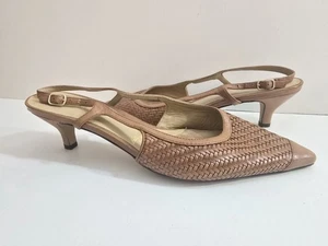 Vtg Trotters Signature Leather Sling Back Camel Kitten Heels Pointed Size 9 N - Picture 1 of 8