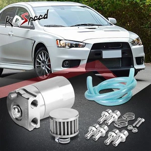 T-6061 Aluminum Baffled Oil Catch Tank/Can Reservoir Breather+Filter+Hose Silver - Bild 1 von 6