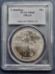 1992 D One Dollar Silver Commemorative COLUMBUS - PCGS MS69 - #92466 - Picture 1 of 2