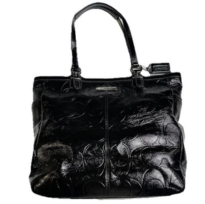 Coach Gallery Embossed Signature Black Patent Leather Tote Shoulder Bag F19818 - Picture 1 of 20