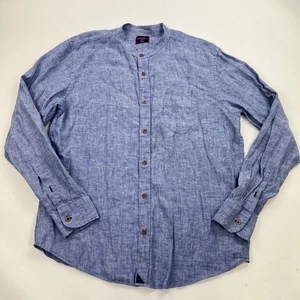 UNTUCKit Shirt Slim XL Blue Linen Long Sleeve Button Up Collarless Band Casual - Picture 1 of 7