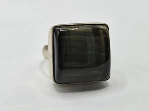 Anillo cuadrado de plata de ley talla 6 piedra ojo de tigre marrón/verde/gris - Imagen 1 de 5