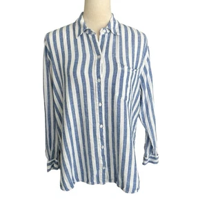 Old Navy The Boyfriend camicia donna righe misto lino bottoni casual top M - Foto 1 di 8
