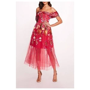 Vestido midi de tul con cintas para mujer Marchesa Notte en rosa - Imagen 1 de 12