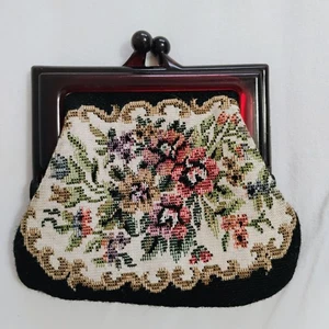 Vintage Oriental Floral Tapestry Coin Purse With Embroidery + Kiss Lock - Picture 1 of 6