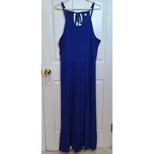 Old Navy blaues hochgeschlossenes Maxikleid Fit & Flare Stretch Jersey Strick bescheiden Gr. XXL - Bild 1 von 8