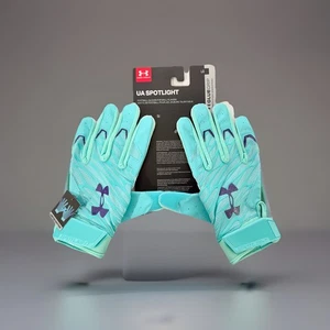 UA UNDER ARMOUR SPOTLIGHT LE ADULT L RECEIVER FOOTBALL GLOVES - NWT Blue Aqua - Picture 1 of 6