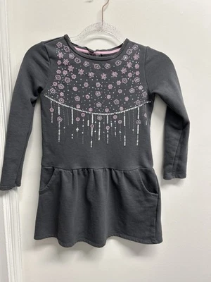 Gymboree Fairytale Forest Sparkle Floral Gray Fleece Dress Girls 7/8 - Image 1 of 4
