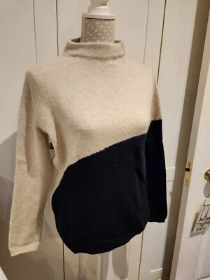 Nicole Farhi чистый ягнят шерсти джемпер в бежевый и темно-синий размер M - Изображение 1 из 4