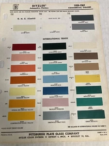 1959-61 INTERNATIONAL TRUCK AUTOMOTIVE P.P.G., DITZLER Ex Paint Color Chip ORIG - Picture 1 of 1