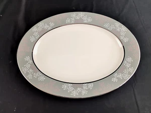 Castleton China Lace, 15" Oval Serving Platter, Grey Rim, Platinum Trim - Picture 1 of 5