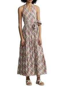NEW! POLO RALPH LAUREN MADRAS DRESS -4- SEPIA WHITE RED GREEN PINK GREEN HALTER - Picture 1 of 5