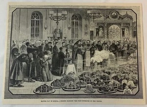 1886 rivista incisione ~ SACERDOTI CHE BENEDICONO IL CIBO - PASQUA IN RUSSIA - Foto 1 di 1