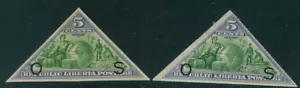 Liberia 1894, roulette and IMPERFORATE 5c triangle officials,  #O26-7 WATERLOW - Picture 1 of 2