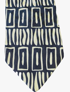 Vintage Tie Structure Dark Navy Woodblock print 100% Silk Neck Tie 3.75 x 58 - Picture 1 of 8