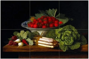 Tile Mural Berries Vegetables W. Hammer Kitchen Wall Backsplash Marble Ceramic - Picture 1 of 12
