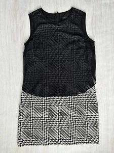 Rag & Bone Geometric Sleeveless Mesh Overlay Dress Black Beige 4 - Picture 1 of 11