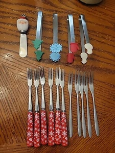 Christmas Spreader, tongs and Cocktail Forks Great for Charcuterie Boards 16 pcs - Picture 1 of 5