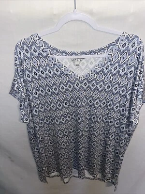 Blusa cómoda Orvis para mujer talla 2XL azul geométrica playa crucero salir fiesta Foto 1 de 4