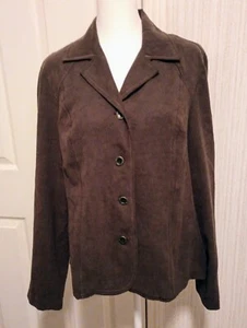 RQT Women's Faux Suede Jacket Size L Brown Lightweight Button Up Business, LNC - Picture 1 of 17