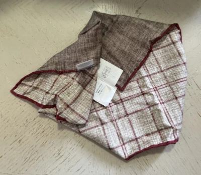 Nuevo $240 Brunello Cucinelli Cuadros Seda Bolsillo Cuadrado Marrón Talla Única Foto 1 de 4