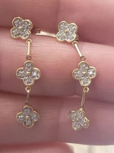 Pendientes colgantes/gotas para mujer enchapados en oro amarillo de 14k corte redondo de diamantes simulados - Imagen 1 de 5