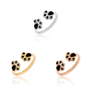 Black Paws Ring. Silver, Gold Rose Gold Plated. Adjustable. Cute Dog Cat Animal - Picture 1 of 8