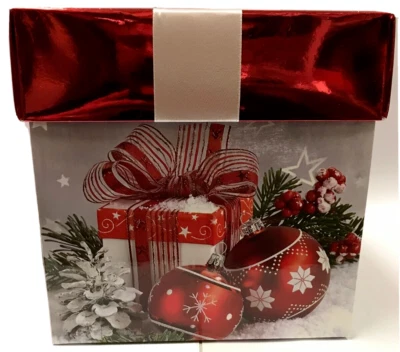 Christmas Gift Boxes 3 Unique Holiday Design W/Red Lids White Ribbon Presents