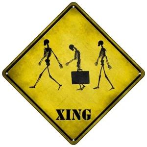 Walking Skeleton Xing Novelty Mini Metal Road Notice 8" Cross Xing Crossing Sign - Bild 1 von 1