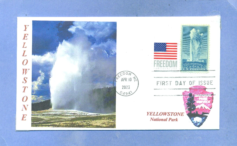 YELLOWSTONE NATIONAL PARK Old Faithfull Color Photo,  Flag First Day PM, # 744 - Image 1 of 1