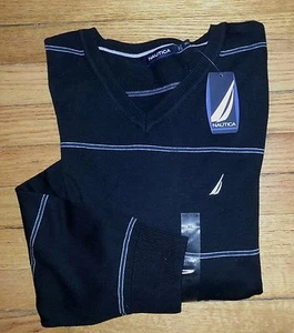 Suéter Nautica Logotipo Blanco Negro Blanco Rayas Azul Nuevo con Etiquetas $50 XL Pullover c723 - Imagen 1 de 9