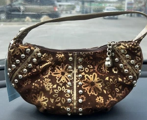 Vintage Y2K Kathy Van Zeeland Metallic Gold Micro Mini SoHo Bag Purse Baguette  - Picture 1 of 7