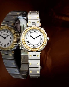 Cartier Santos Round Damen Diamant Kombi Uhr 12345 75851496 - Bild 1 von 11