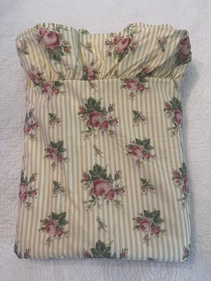 Ralph Lauren Sophie Brooke Floral Amarillo Rayas Volantes Reina Sábana Plana Usada en Excelente Condición Foto 1 de 4