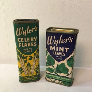 "2 LATAS DE ESPECIAS WYLER'S VINTAGE hojas como nuevas y copos de apio vacías 4,25-5""" - Imagen 1 de 7