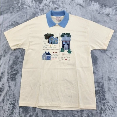 Camiseta vintage años 90 Valerie Sockwell Top para mujer XL amarilla azul bordada con cuello Foto 1 de 4